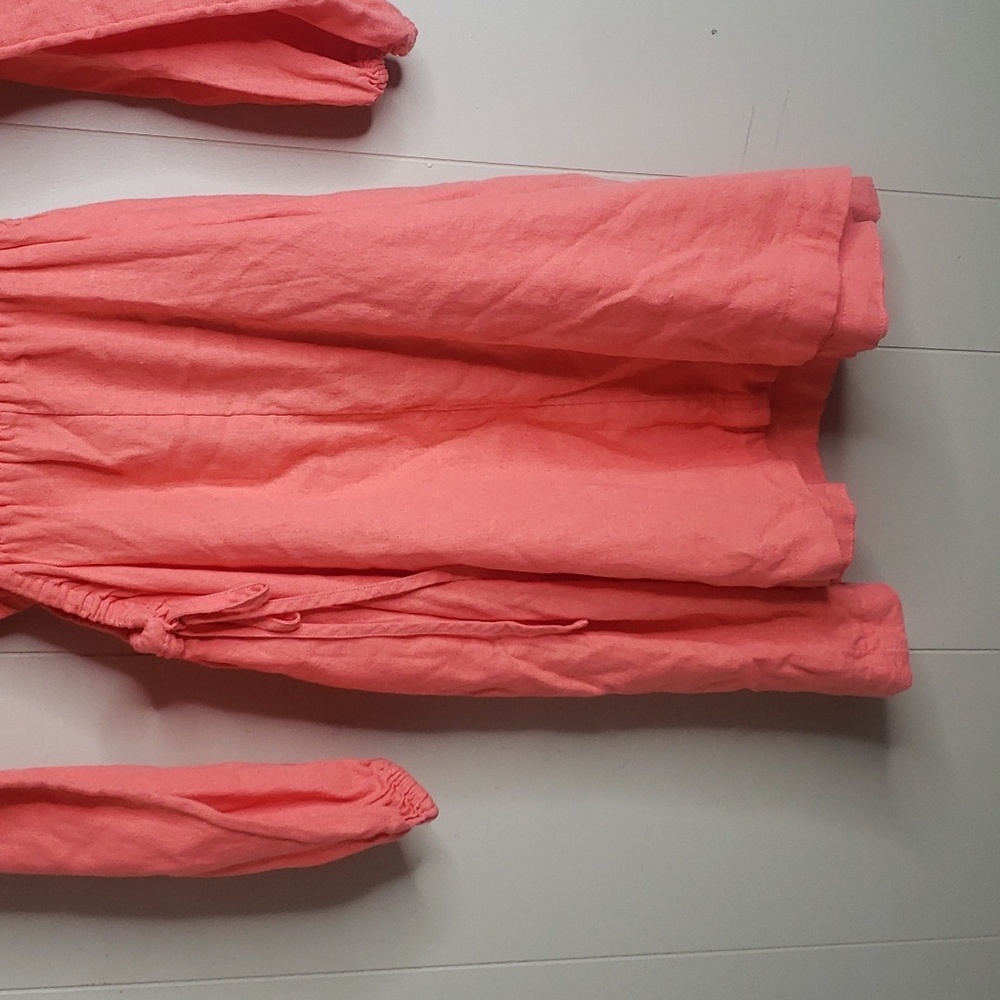 Women's Balloon Long Sleeve Mini A Line Dress Coral Medium - Picture 9 of 9